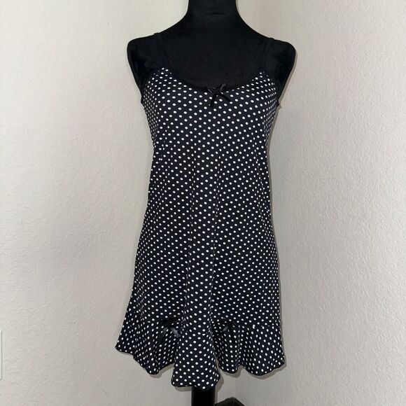 Lingerie Other - Seda Suave Sleep Dress Women's Medium Black Polka Dot Bow Coquette Slip Lingerie